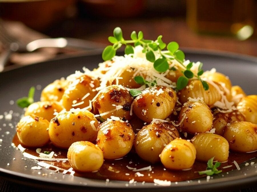 Receita de Nhoque com molho cremoso de Alho Negro e parmesão