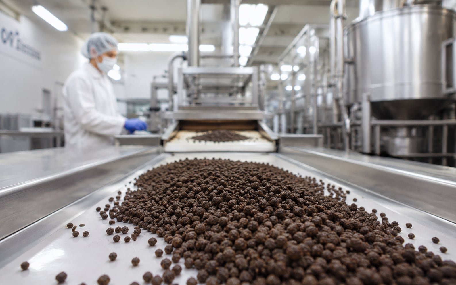 Pote de produto industrial de alho negro em bancada técnica