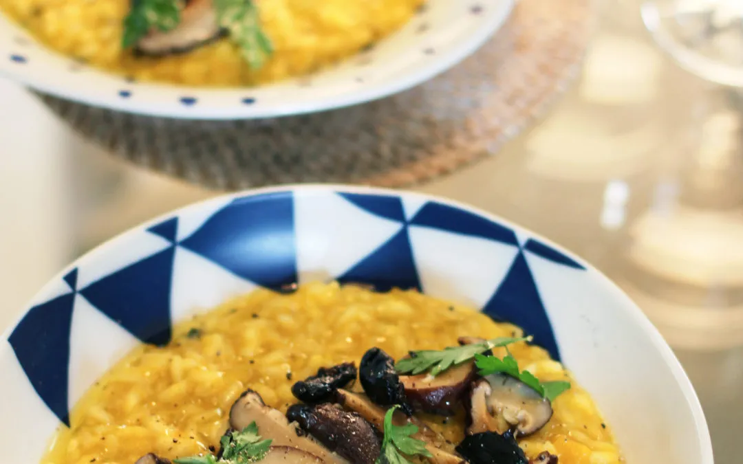 Risoto de Abóbora Kaboucha com Cogumelos e Alho Negro