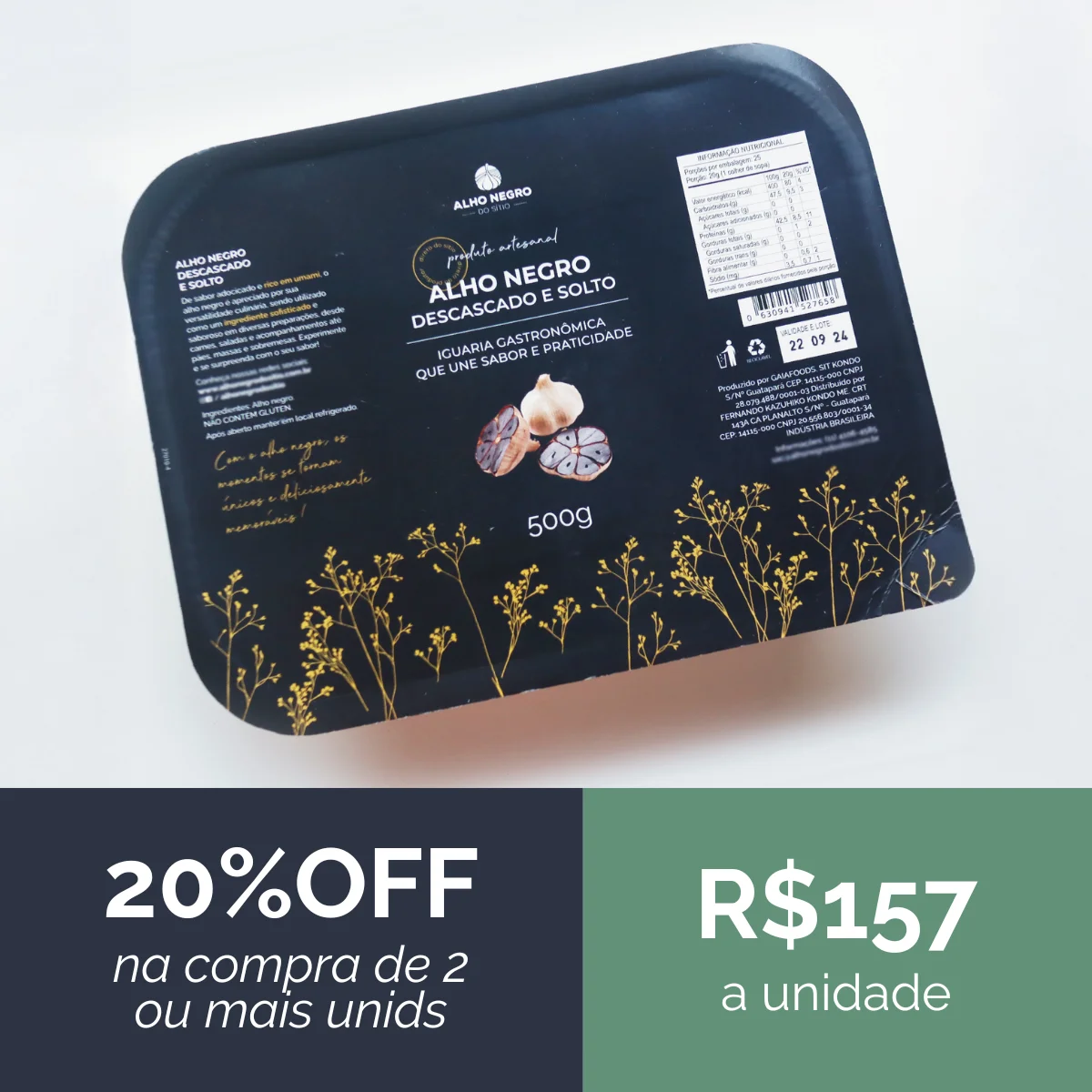 Alho Negro Descascado e Solto 500g