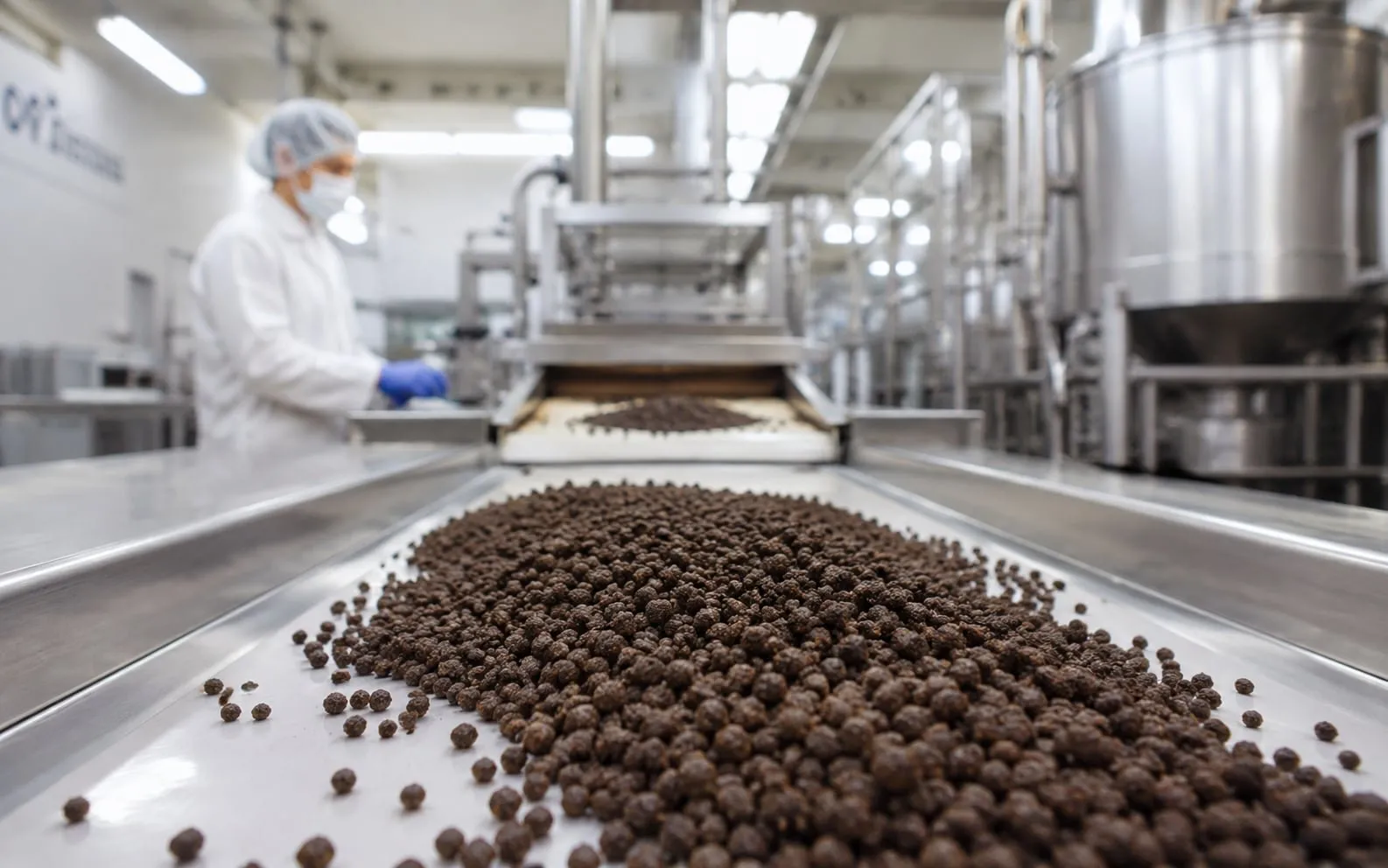 Pote de produto industrial de alho negro em bancada técnica